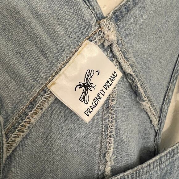 Dragonfly Dreams Women's Denim Jumper Dress L Sleeveless Embroidered Details - Picture 9 of 9